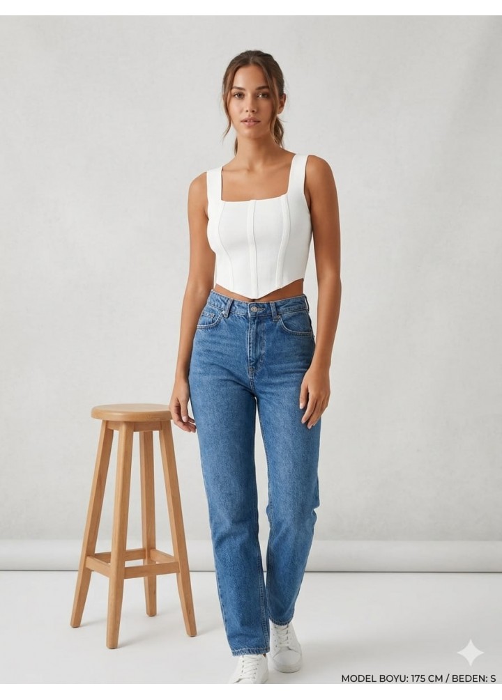 Ekru Çelik Örme Crop